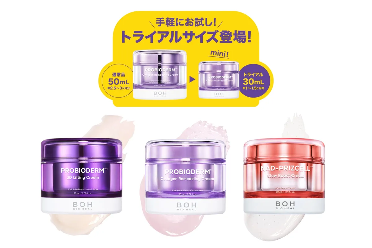 3種類のクリームと新サイズの比較画像