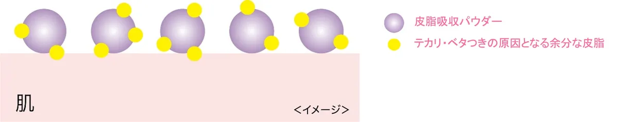 皮脂吸収パウダーが余分な皮脂を吸着する仕組みのイメージ図