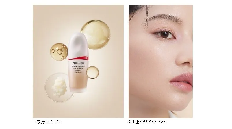 美容液成分のイメージとファンデーションを塗布した肌の仕上がり