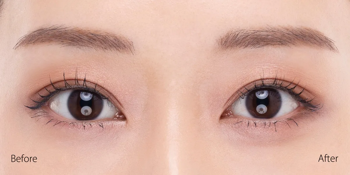 アンダーアイライナー使用前後の目元の比較。自然な涙袋が強調されている