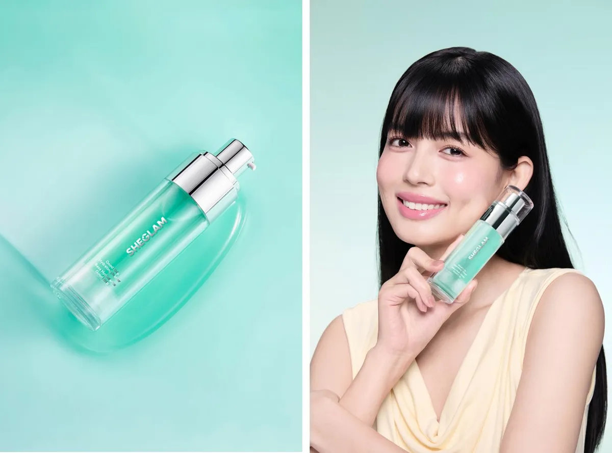 透明感のあるミントグリーンのボトルに入ったハイドレイティングプライマー