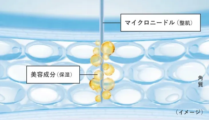 マイクロニードルが角質層まで美容成分を届ける浸透メカニズムのイメージ図