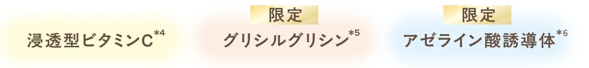 浸透型ビタミンC、グリシルグリシン、アゼライン酸誘導体の成分名リスト