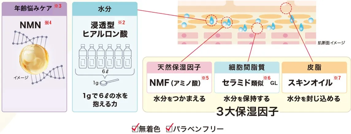 ウルタンクの保湿成分と3大保湿因子の図解