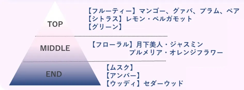 月下美人やジャスミン、ムスクなどが重なり合う贅沢な香りの構成図