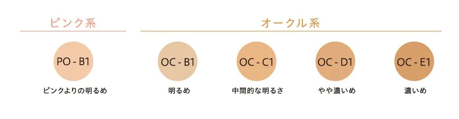 ピンク系からオークル系まで揃った全5色のカラーバリエーションチャート