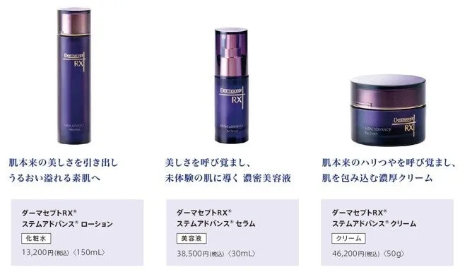 ダーマセプトRX ステムアドバンスシリーズのローション、セラム、クリームのラインナップ