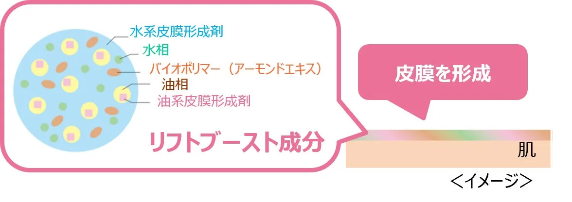 リフトブースト成分が肌表面に皮膜を形成するイメージ