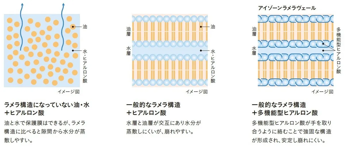 アイゾーンラメラヴェールと一般的なラメラ構造の比較図