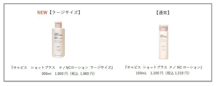 通常サイズとラージサイズのボトル比較画像