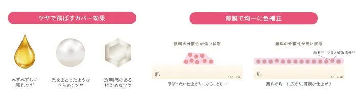 ツヤで飛ばすカバー効果と薄膜補正のテクノロジー解説図