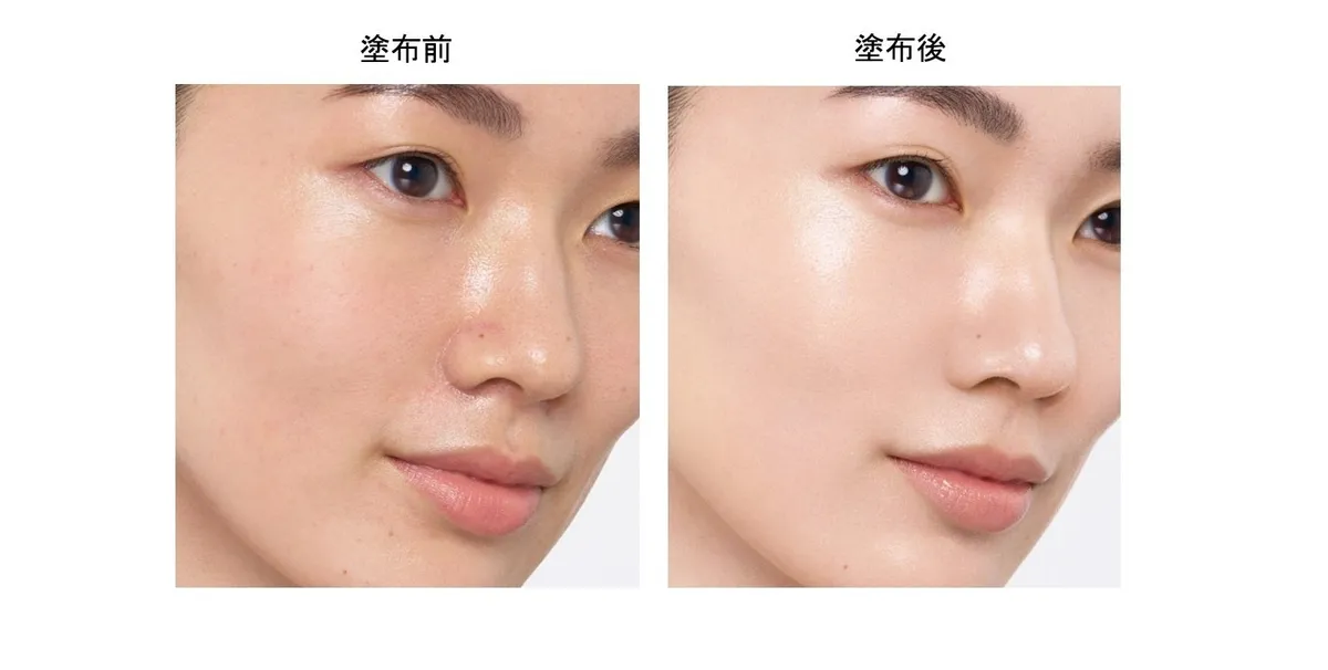 塗布前と塗布後の肌の質感を比較した写真